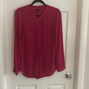 Talbots Fuchsia Ruffle Front Blouse